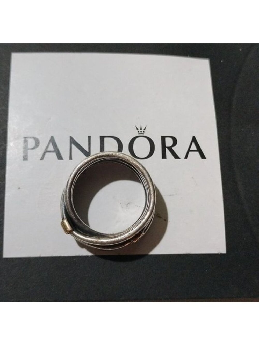 Pandora Sterling Silver Rope Wide Band Ring with 14K Gold - 190383 Size 6 - Picture 5 of 5